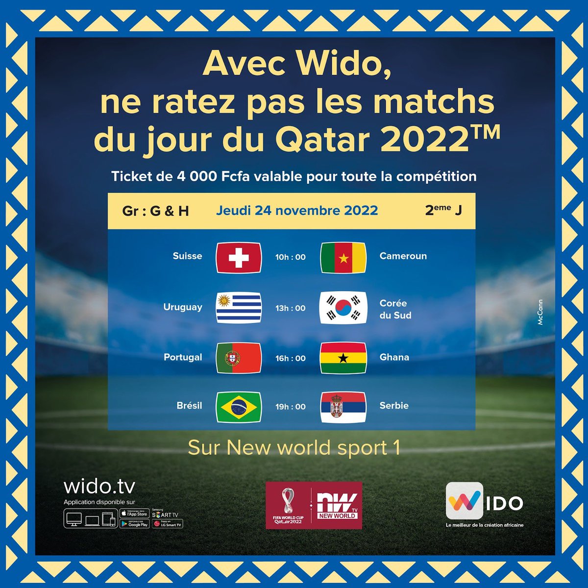 max_it_tv_sn's tweet photo. Bëssu Cameroun, Ghana, Portugal ak Brésil la !
Boul raté dara avec ton application #wido .
Rends-toi sur https://t.co/zjRdGjJy5f pour regarder l’intégralité des matchs en live sur les chaînes New World Sport avec 4 000 F CFA.
#MënNaNekk #WidoCDM https://t.co/LqaJVRewIa