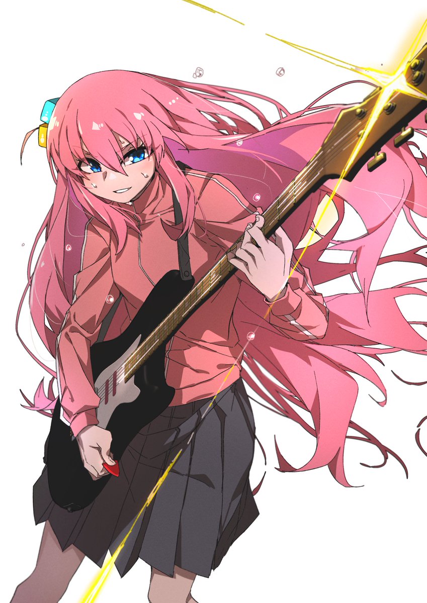 gotou hitori 1girl cube hair ornament long hair solo pink hair instrument skirt  illustration images