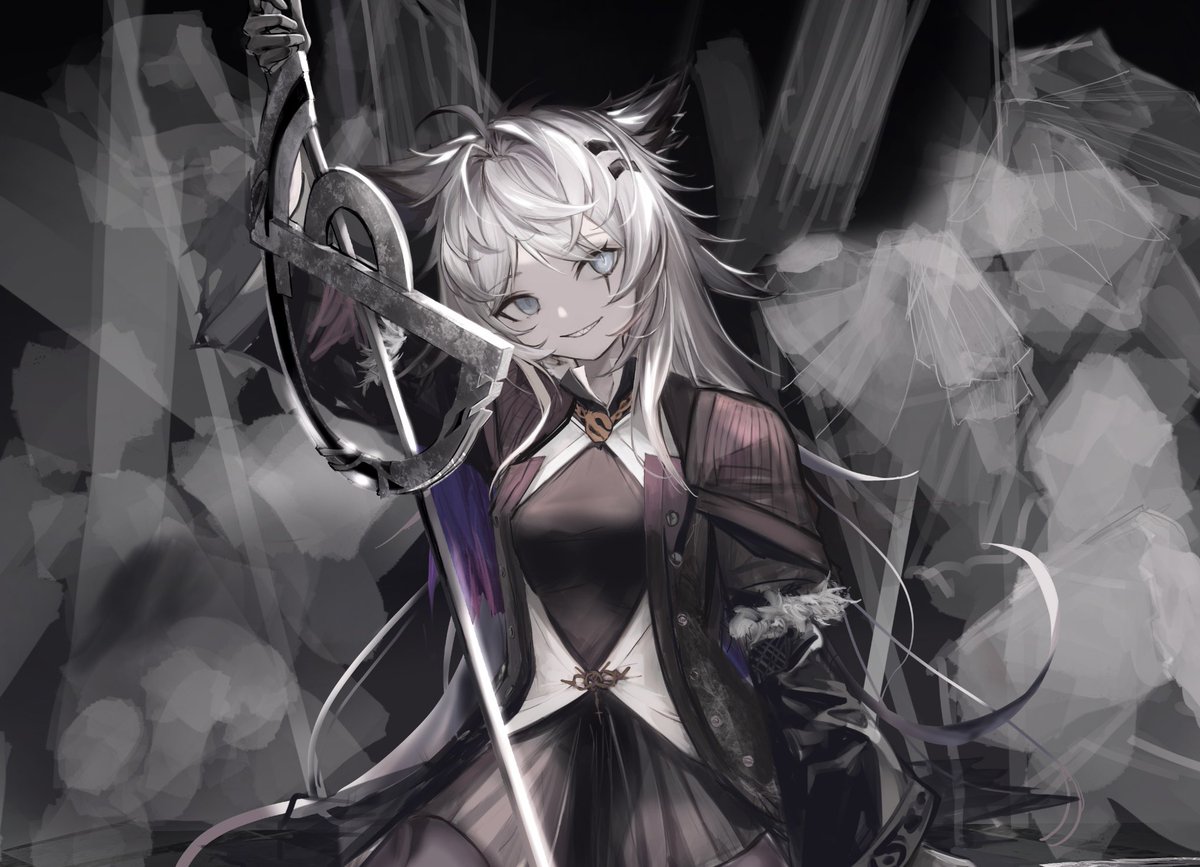 lappland (arknights) 1girl weapon solo animal ears sword long hair scar across eye  illustration images