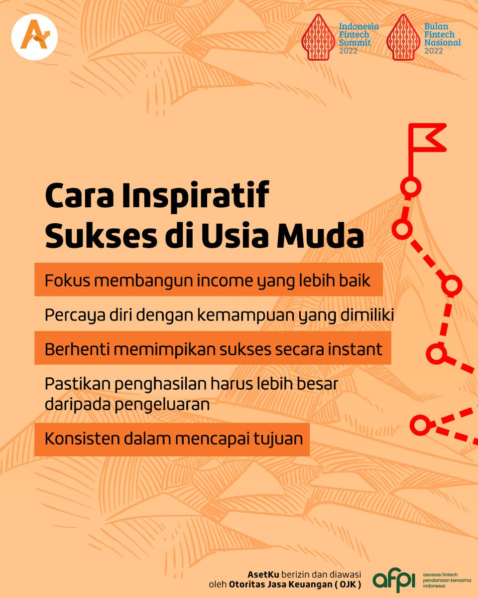 Asetku_id's tweet photo. Mendambakan sukses di usia muda merupakan impian semua orang. Nah untuk itu, MinKu udah rangkum cara inspiratif agar kita bisa sukses di usia muda.
๐Jangan lupa Like, Comment & Share konten +positif ini ke sosial mediamu ya!
#AsetKu #TipsKeuangan
#P2PLendingIndonesia https://t.co/Ja91sRZeUR