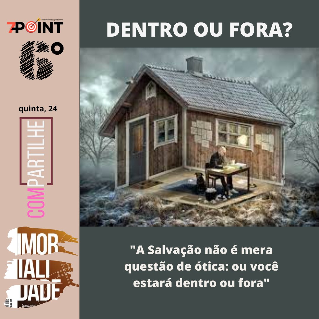 prwalmeida's tweet photo. #7Point - Lição #ParaJovens |
QUI, 24/11
#compartilhe a imagem, mas também a visão. Está claro para você onde de fato estais?
O processo do julgamento não deixará dúvidas.
Veredicto: ou você estará fora, ou dentro.
Qual é a sua visão no momento? https://t.co/oyw8j3R7yQ