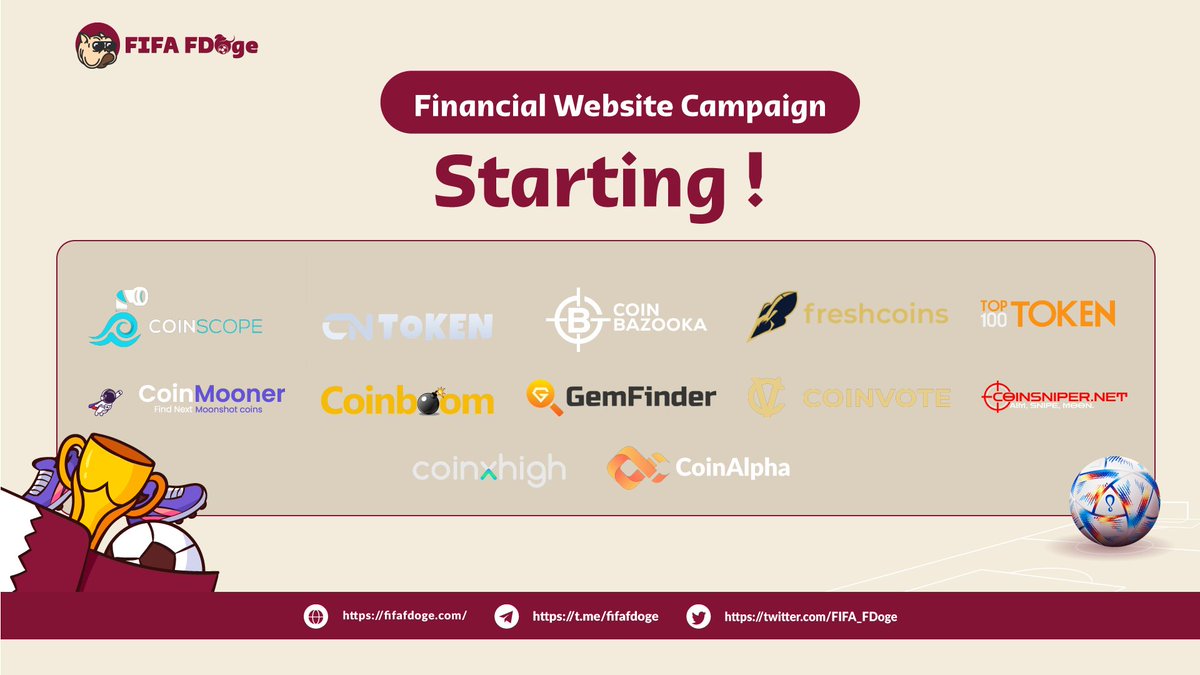 FIFA_FDoge's tweet photo. $FDOGE is now listed on:

✅ CoinSniper
https://t.co/5hzQWpTWPf

✅ CoinScope
https://t.co/KOWSMSjDij

✅ CoinMooner
https://t.co/Df2RGcPqkD

✅ CN Token
https://t.co/G8NyDDZaC8

🔥And a lot more: https://t.co/AcUpxDg0B3

Let's check them out and vote for to give us your ❤️! https://t.co/jXUN3Nyv4t