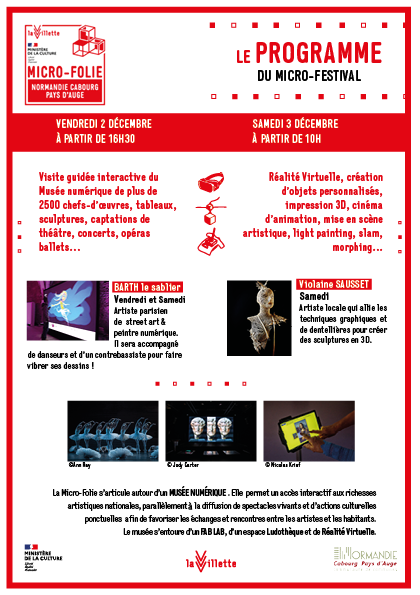 NCPA_Normandie's tweet photo. [ÉVÉNEMENT]
L'EPN vous donne rendez-vous pour le Micro-Festival de la Micro-Folie le vendredi 2 et le samedi 3 décembre  pour 2 jours d'animations inédites et numérique ! 
Grapheurs, sculpteuse au sytlo 3D, Réalité Virteulle, etc. Ouvert à tous - Gratuit ! 
👇👇 https://t.co/86v4bASO0z