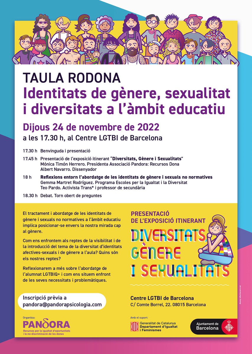 AlbertNavarroC's tweet photo. Avui presentació de l'exposició itinerant "Diversitats, gènere i sexualitats". Una eina per facilitar el trencar estereotips, i conèixer drets i recursos. Organitzada per l'Associació Pandora #dissenygràfic al @BarcelonaLGTBI https://t.co/XWHWEXbCOv