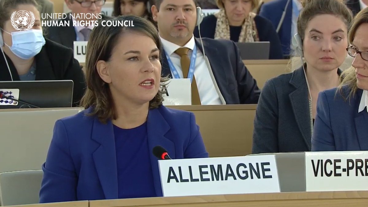 UN_HRC's tweet photo. Annalena Baerbock(@Abaerbock), Minister for Foreign Affairs, #Germany, addressed the Human Rights Council’s special session on #Iran.

#SS35 https://t.co/7PptsUHK67