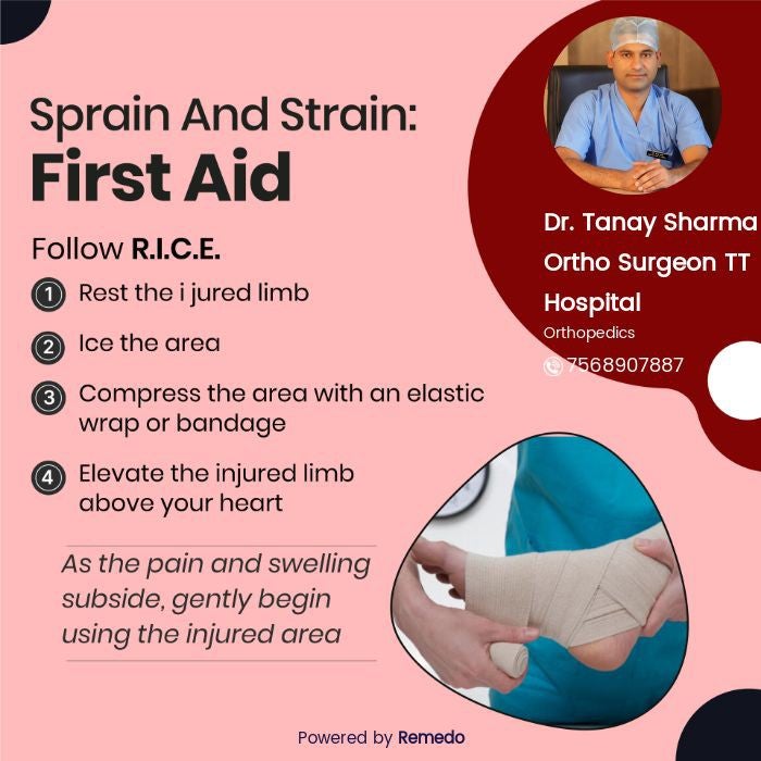 doctortanay's tweet photo. "First aid at home or at site, Golden hour of treatment start earlyReach hospital immediatelySprain and Strain are common during day at work." #FoursquareFind @doctortanay https://t.co/iQIJFSiVUc https://t.co/0ZTAODOeMl