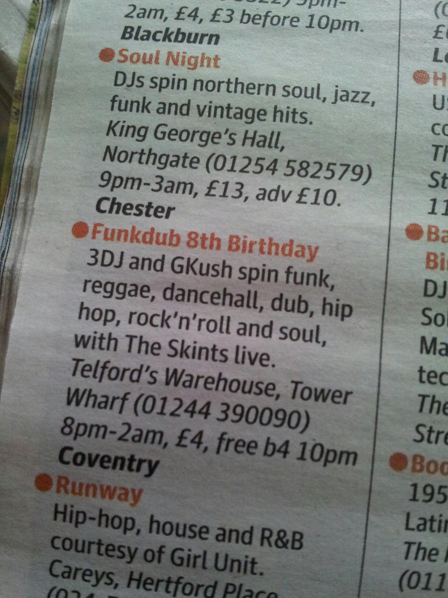 funkdub3dj's tweet photo. Back when we were pick of the week in @guardian @guardianmusic - only @theskints at the awesome @Telfords how is that 10 years ago! #Funkdub #GetFunkdub #Wow #Chester @ShitChester https://t.co/OA97gn9aa5