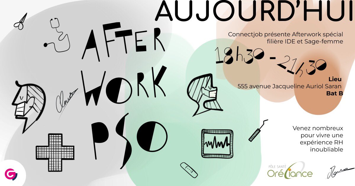 🔴 J-J afterwork Pôle Santé Oréliance 
Oréliance est heureux d’accueillir ce soir la filière IDE et Sage-femme pour un moment RH immersif à 360°.

Rien de mieux pour postuler et se projeter dans son futur lieu de travail dans la convivialité Á ce soir 🤩