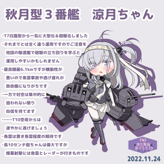 艦これでもWoWSでも対空艦の秋月型。ハスキーボイスと白タイツが蠱惑的……。 #艦これ版真剣お絵描き60分一本勝負_20221124#艦これ版真剣お絵描き60分一本勝負 