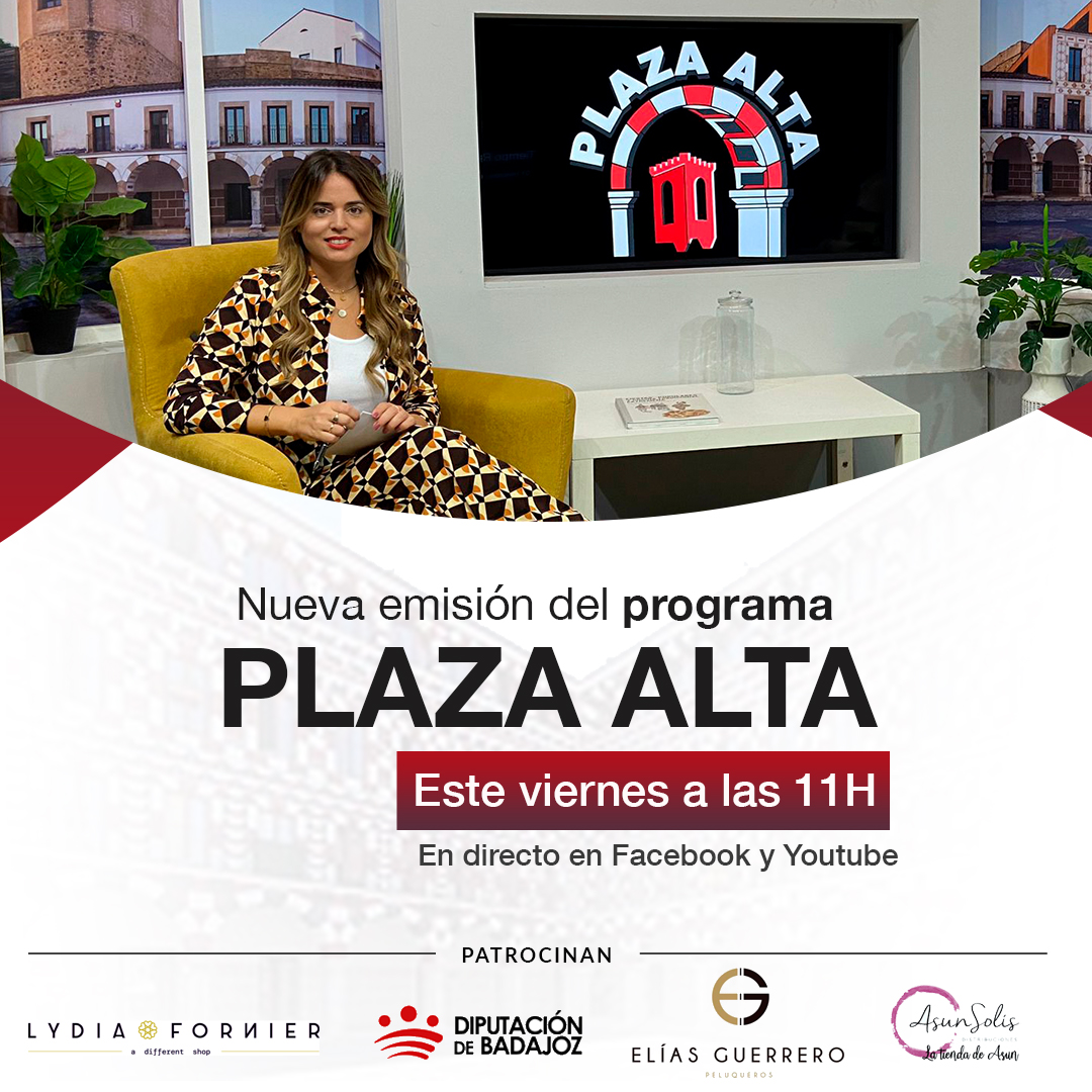 📺 𝗘𝘀𝘁𝗲 𝘃𝗶𝗲𝗿𝗻𝗲𝘀 𝗹𝗹𝗲𝗴𝗮 𝘂𝗻 𝗻𝘂𝗲𝘃𝗼 𝗽𝗿𝗼𝗴𝗿𝗮𝗺𝗮 𝗱𝗲 '𝗣𝗹𝗮𝘇𝗮 𝗔𝗹𝘁𝗮' 

Programa dedicado a la actualidad genérica de Badajoz con entrevistas y secciones interesantes.

#Badajoz