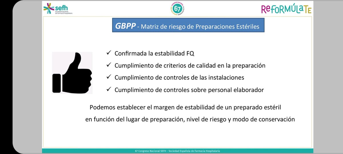 Nuestra compañera <a href="/begonafeal/">BEGOÑA FEAL</a> en curso precongreso de estabilidad medicamentos elaborados en servicios #FarmaciaHospitalaria
👉🏻La matriz de riesgo de preparaciones estériles permite asignar periodos validez microbiológica de forma racional

#sefh22 #ponenciasFarmaCHUAC