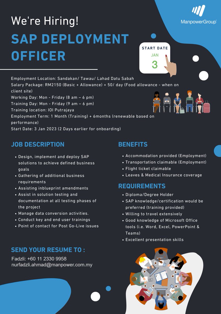 ManpowerMY's tweet photo. #nowhiring SAP Deployment Officer

To apply please send your resume to nurfadzli.ahmad@manpower.com.my +601123309958

More info: https://t.co/N5pZWj6n15

#sap #deployment #microsoft #training #sabah https://t.co/sWdOCZ6di9