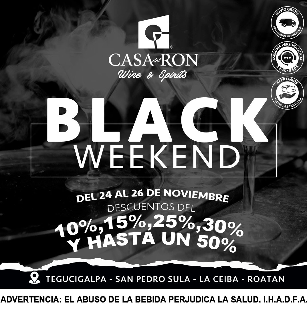 istmaniahn's tweet photo. ☑️🙌🏻Prepárate se viene el BLACK WEEKEND de Casa del Ron del 24 al 26 de Noviembre 3 Dias de increíbles descuentos de tus marcas favoritas en todas nuestras sucursales! No dejes que te lo cuenten tendremos:
#BlackWeekend #CasadelRon #WineSpirits #Descuentos #Vinos #Licores https://t.co/JANFklLvsF