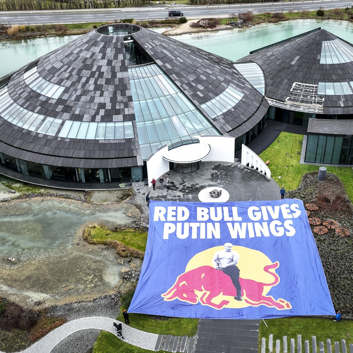BREAKING: @RedBull doesn’t want anyone talking about how they’re still operating in Putin’s Russia (other companies like Pepsi and Coca-Cola have pulled their drinks). So we came to their HQ in Austria to launch a new, honest Red Bull advertising campaign for them 😉