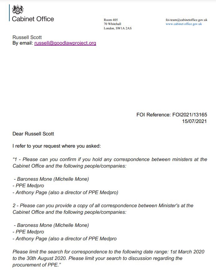 Good Law Project on Twitter "The Office refused our FOI