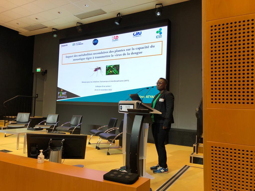 HMnap78's tweet photo. Célestine Atyame, lauréate de l’Appel à projet « Ecologie de la santé », pour mieux comprendre la transmission de la dengue par le moustique Tigre. Une presentation passionnante lors du colloque « ID EN ACTION ! » de la MITI @CNRS  @AlainSchuhl @maknoop #interdisciplinarité https://t.co/VVIic9hYyu