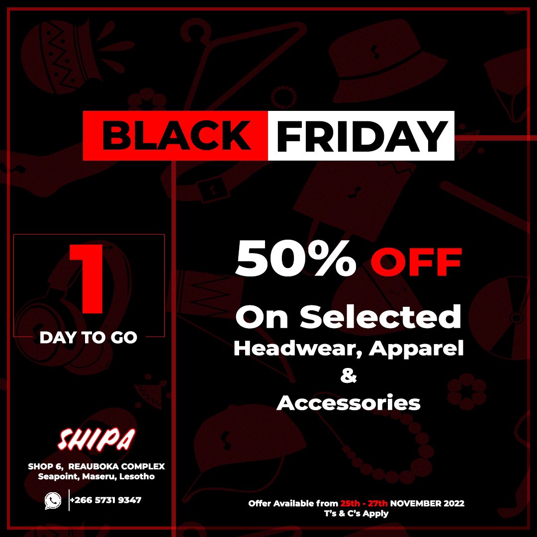 Shipa_Online's tweet photo. ONE more sleep to the MASSIVE BLACK FRIDAY DEALS of the year on a Wear Local Fridays. Ke Monyaolo feela!
Catalog Link: https://t.co/nXAcSrWuin
#blackfridaysale #tsoarastyle #monyaolo‼️ https://t.co/qElf7VB8LK