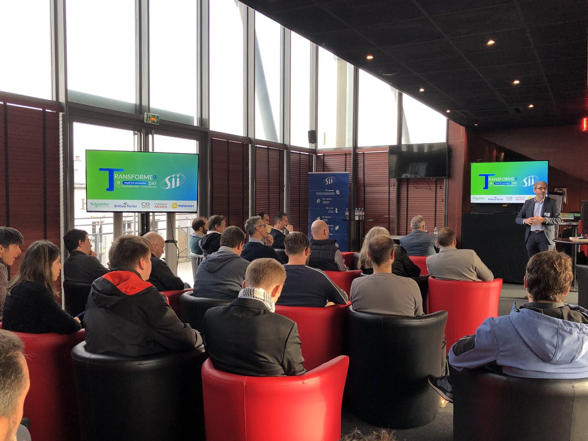 #TransfoDay <a href="/GroupeSII/">Groupe SII</a> au <a href="/staderennais/">Stade Rennais F.C.</a> Une journée sur l’actualité des métiers de nos clients. Rex et partage sur les problématique et les réussites respectives. Merci aux participants et aux intervenants <a href="/SchneiderElecFR/">Schneider Electric France</a> <a href="/BrittanyFerries/">Brittany Ferries</a> <a href="/cmarkea/">Crédit Mutuel Arkéa</a> <a href="/groupecovea/">Groupe Covéa</a> <a href="/metanext/">Metanext</a>