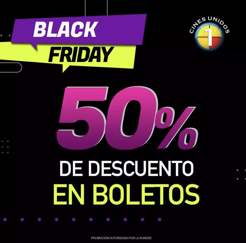 tusambilccs's tweet photo. #BigBlackFriday nuestros amigos de @CinesUnidos se unen este viernes con descuento del 50% en sus boletos, y precio especial de un #ComboFlash con vasos promocionales. Además las entradas son válidas para toda su cartelera.

¡No faltes! 😎🎉 https://t.co/TKSfn8qGH1