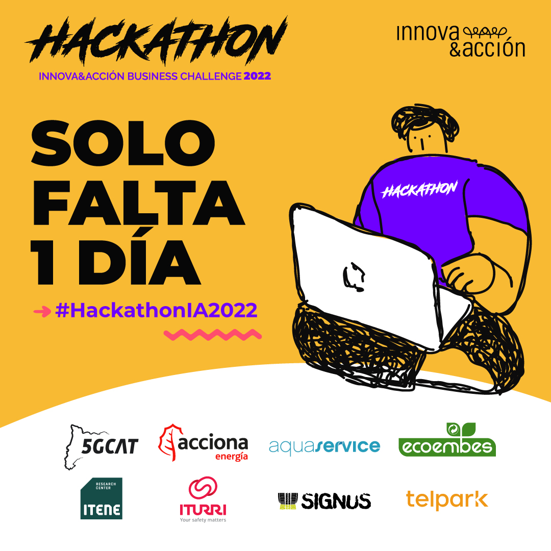 innovayaccion's tweet photo. ⏱️ SOLO FALTA 1 DÍA

🚀 Todo preparado para dar la bienvenida al talento seleccionado y a las empresas retadoras de esta 5ª Edición del #HackathonIA2022: @5GCat @ACCIONAEnergia @Aquaservice @ecoembes @itene , @ITURRIGroup @signusecovalor @Telpark_es 

#HackathonIA2022 https://t.co/gdMCKJsb6G