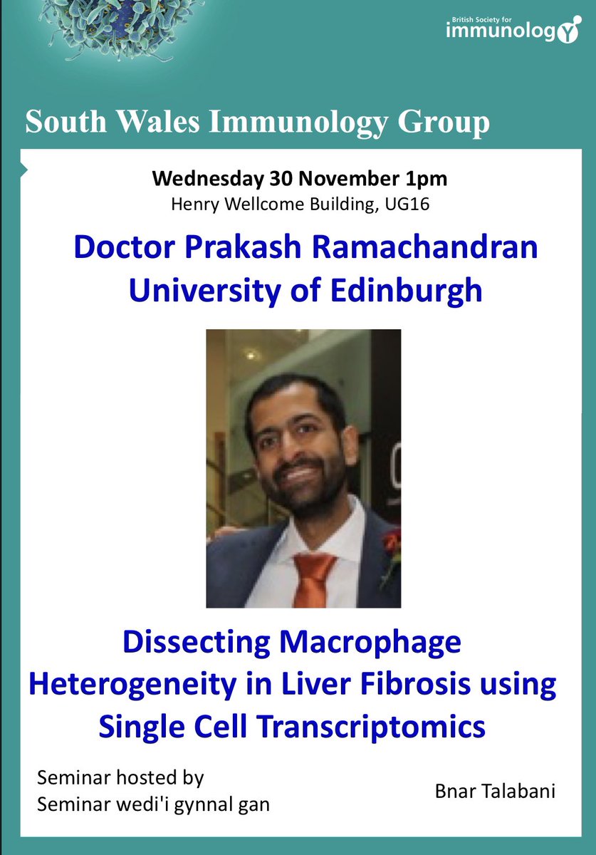 Bnar Talabani (@bnar) on Twitter photo Delighted to host <a href="/prakramacha/">Prakash Ramachandran</a> at <a href="/CUSystemsImmu/">Systems Immunity Research Institute</a> <a href="/britsocimm/">British Society for Immunology</a> meeting next Wednesday 30th of November at 1pm at the Henry Wellcome Building UG16 <a href="/cardiffuni/">Cardiff University</a> - looking forward to hearing about his fantastic work in dissecting #macrophage heterogeneity in #liverfibrosis Delighted to host <a href="/prakramacha/">Prakash Ramachandran</a> at <a href="/CUSystemsImmu/">Systems Immunity Research Institute</a> <a href="/britsocimm/">British Society for Immunology</a> meeting next Wednesday 30th of November at 1pm at the Henry Wellcome Building UG16 <a href="/cardiffuni/">Cardiff University</a> - looking forward to hearing about his fantastic work in dissecting #macrophage heterogeneity in #liverfibrosis