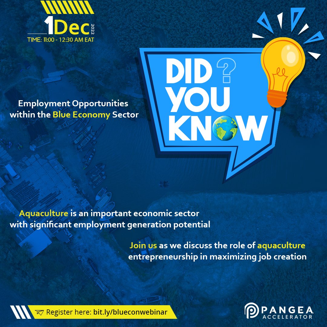 Want to learn more about employment opportunities within the Blue economy sector?

Block your calendar on 1st Dec 2022 from 11AM to 12PM and join us to be part of this exciting discussion.

Register here: forms.gle/AErSPoCMXpq3zj…

 #blueeconomy #entrepreneurship #job #employment
