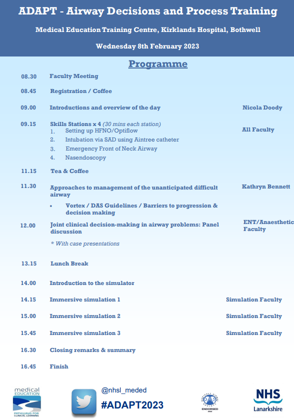 NHSL MedEd (@nhsl_meded) on Twitter photo Interested in learning strategies for managing adult patients with airway obstruction? Only a few spaces left for our #ADAPT2023 course. Contact us now to book your space! #humanfactors #airwayobstruction
<a href="/niki_d100/">Nicola Doody</a> <a href="/sleepydoc79/">Adam Livingston</a> <a href="/cazm169/">Caroline Martin</a> Interested in learning strategies for managing adult patients with airway obstruction? Only a few spaces left for our #ADAPT2023 course. Contact us now to book your space! #humanfactors #airwayobstruction
<a href="/niki_d100/">Nicola Doody</a> <a href="/sleepydoc79/">Adam Livingston</a> <a href="/cazm169/">Caroline Martin</a>