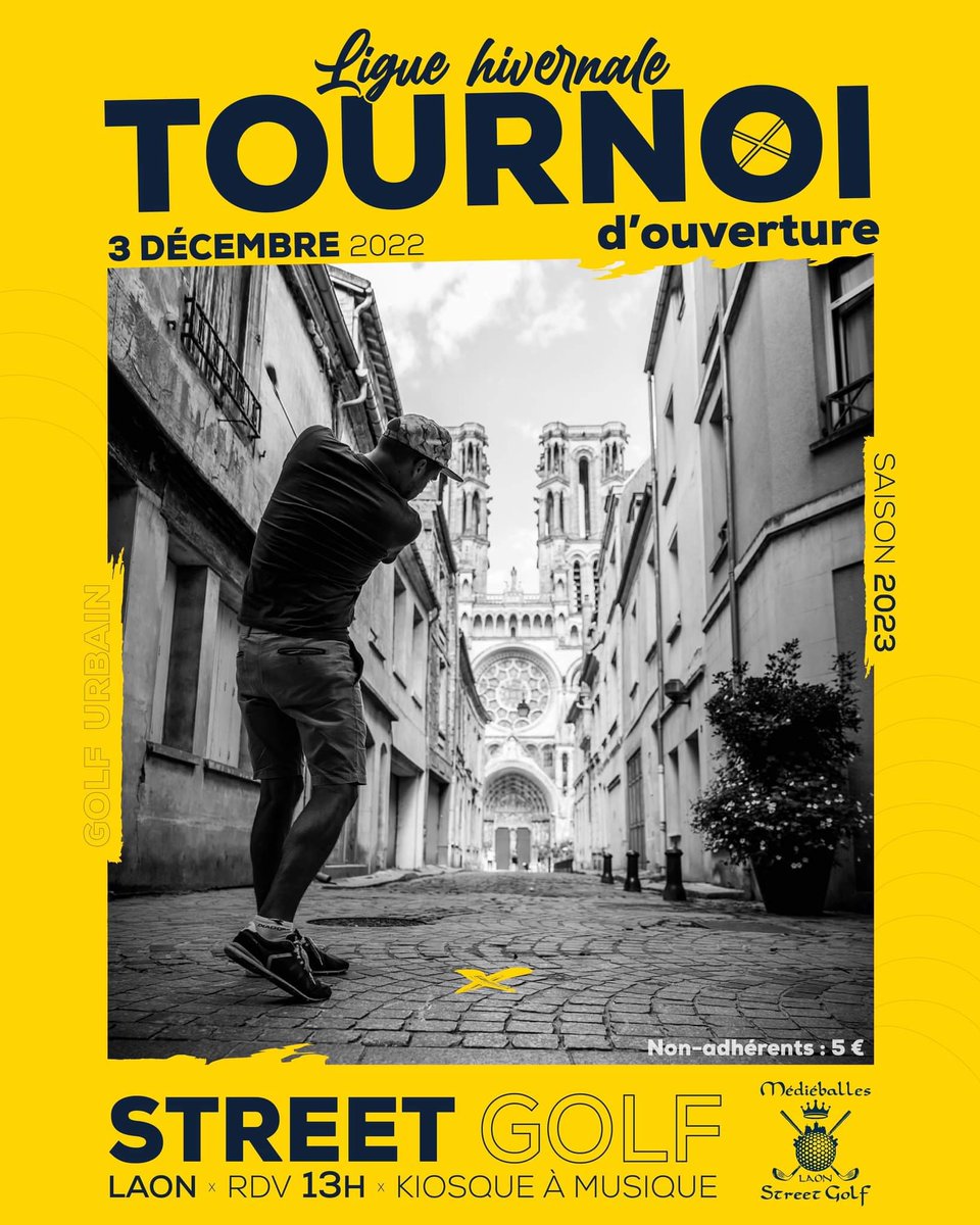 LaonStreetgolf's tweet photo. Organisé par les Médieballes, ce tournoi d’ouverture de la ligue hivernale de #streetgolf aura lieu le 3 décembre.
Rendez-vous donné à 13 h au Kiosque à musique, proche de la porte d’Ardon,@villedelaon
#urbangolf #crossgolf @FFStreetGolf https://t.co/KDJJHX95Q8