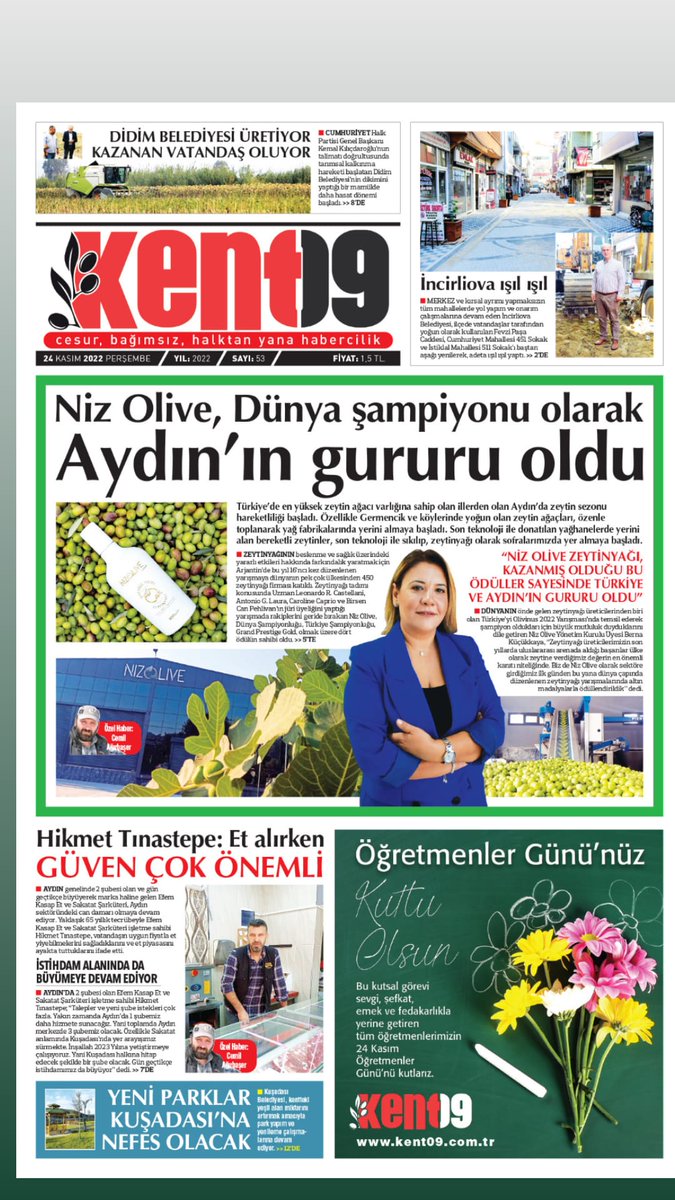kent09gazetesi's tweet photo. Aydın'ın incisi Dünyanın birincisi olan @NizOlive #zeytinyagi işletmesine bir alkış lütfen. Bu değerlerin ve başarılı olan işletmeler var olduğu sürece Aydın'da çok daha güzellikler olur. @alarakkayaaaa #zeytin #zeytinagaci https://t.co/C8gVNjKAwm