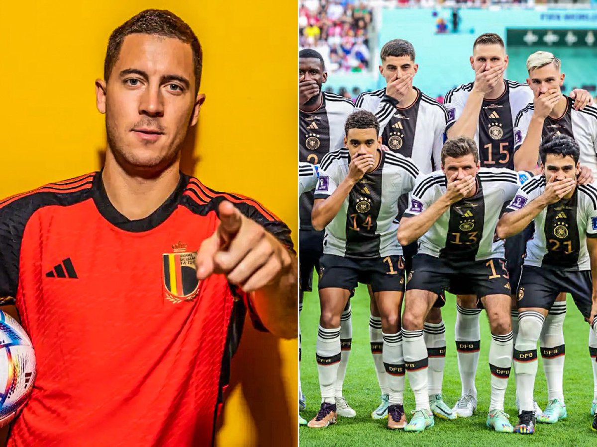 Footballtweet's tweet photo. 🎙️ Eden Hazard on Germany's protest:

"Yeah, but then they lost. They would've been better off not doing it and winning.

We're here to play football, I'm not here to send a political message, there are people better placed for that. We want to focus on football."

#FIFAWorldCup https://t.co/q2KS7x64Ui