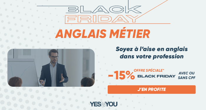 YESNYOU's tweet photo. 📣 #BLACKFRIDAY #2022 📣 - Communiquez en toute confiance en anglais ! Jusqu'au 28.11, profitez de 200€ 💵 de remise immédiate sur tous vos parcours Anglais Métier(s) 🇬🇧 : #Finance, #RH,  #Communication ... découvrez tous nos parcours spécialisés ! https://t.co/DIs0ggBjGV https://t.co/Nwlt8OZsWT