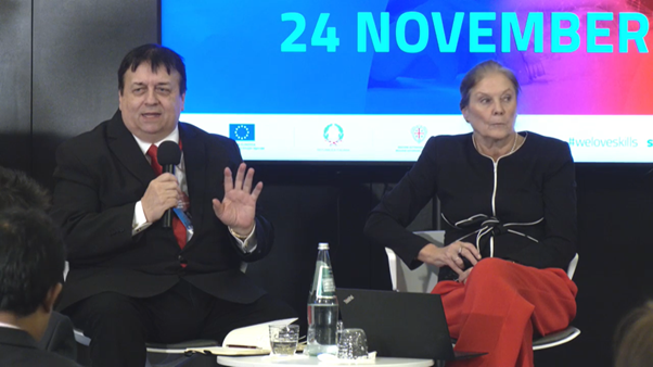 Warnborough's tweet photo. DAY2 #Italy #SIF2022: Round table - Urs Hauenstein talks about #Microcredentials: current and future scenarios.
#Upskilling #Reskilling #Potential #Ability #Lifeskills #Training #Skills for #future and #now 
.
#tvet #teachertraining #WarnboroughCollege #Skillman https://t.co/pJsdBHYXrF