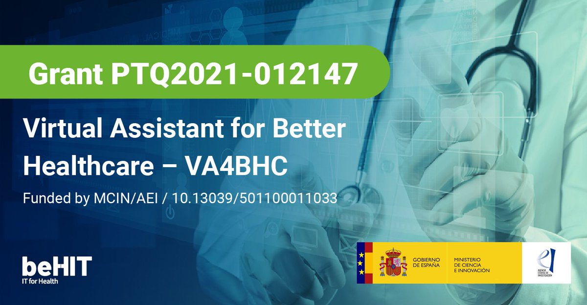 beHITcat's tweet photo. Proud to announce beHIT has been granted a research grant for the development of digital solutions linked to the Metaverse. ‘Virtual Assistant for Better Healthcare -VA4BHC' is a project funded by @CienciaGob-AEI that will investigate AI, VR and AR for assisting chronic patients. https://t.co/UKSkS2nBBR