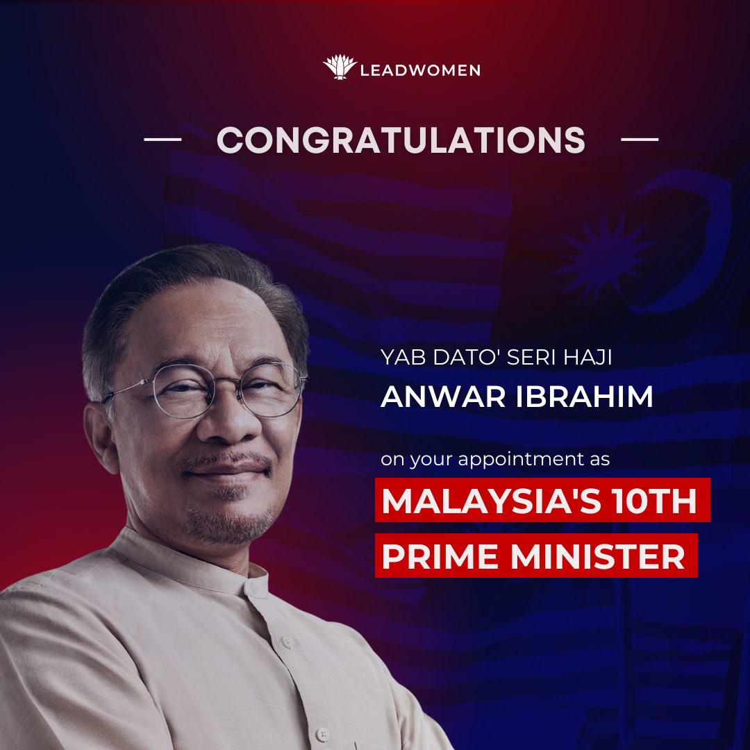 Congratulations, Y.A.B. Dato’ Seri Anwar Ibrahim! ❤️ Excited to see more inclusive leadership for a better national future. #PM10Malaysia #MalaysiaMemilih