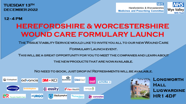 TVNWVT's tweet image. We are really excited to be holding our first face to face event in what feels like a very long time! If wound care is part of your role then please join us. This is an informal drop in session between 12 - 4 to learn about the new products on formulary. @WyeValleyNHS