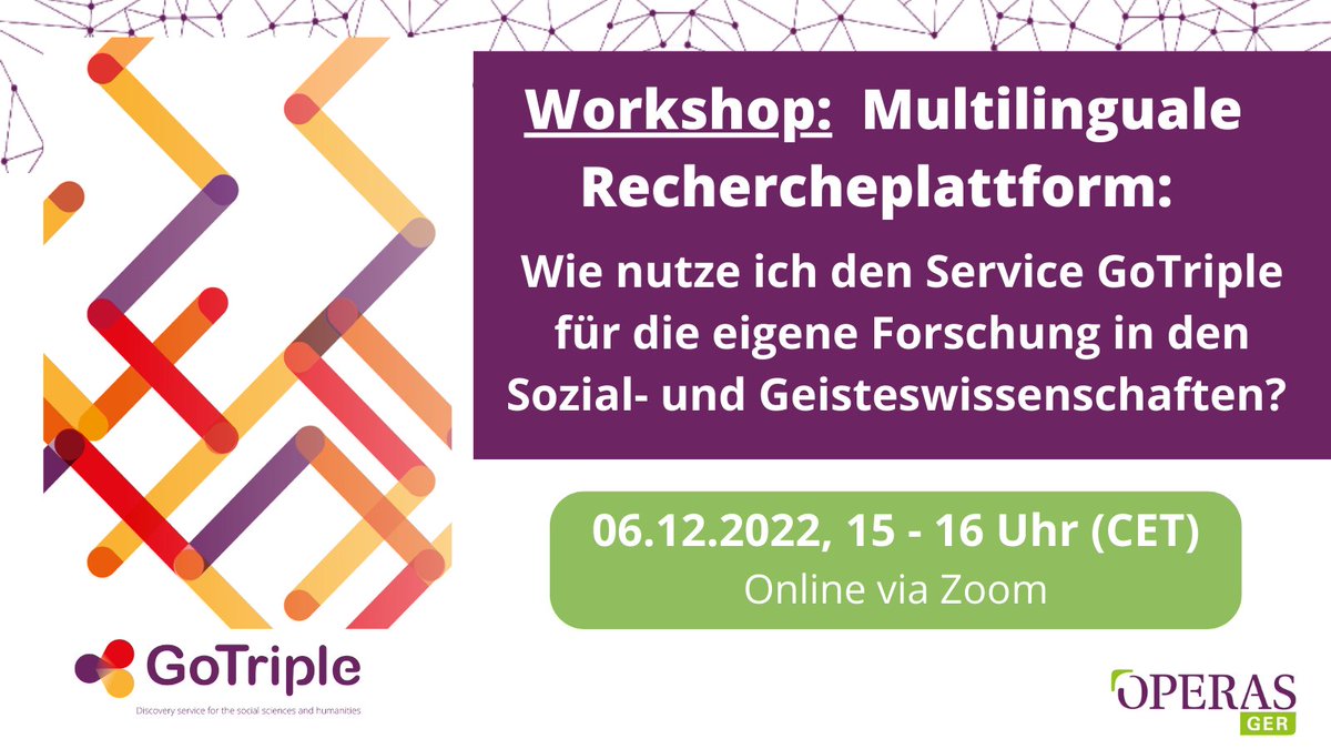 OPERAS-GER (@operas_ger) on Twitter photo Welche Möglichkeiten bietet die #GoTriple-Plattform? Wie kann sie helfen, die Suche von Publikationen & Sichtbarkeit für Forschende in den SSH zu verbessern? Diese Fragen klären wir in unserem #Workshop am 6.12.
Dabei sein lohnt sich! survey.academiccloud.de/index.php/9991…
<a href="/TripleEU/">TRIPLE Project</a> #SSH #RI Welche Möglichkeiten bietet die #GoTriple-Plattform? Wie kann sie helfen, die Suche von Publikationen & Sichtbarkeit für Forschende in den SSH zu verbessern? Diese Fragen klären wir in unserem #Workshop am 6.12.
Dabei sein lohnt sich! survey.academiccloud.de/index.php/9991…
<a href="/TripleEU/">TRIPLE Project</a> #SSH #RI