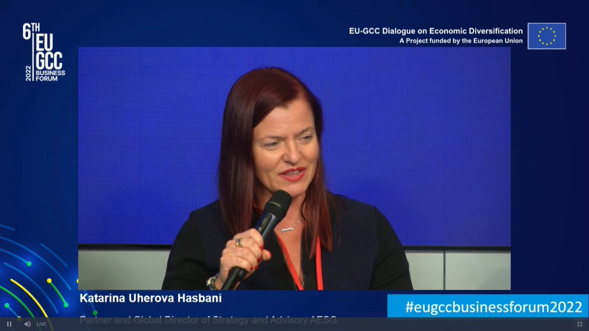 ✈ #GCC governments have realized challenges for a sustainable growth after the pandemic
💚Challenge of connectivity &amp; supply chain
🟢Enhance local element such as food and other supplies
🟩Relationships within &amp; outside of the regions, addresses @kuhas 
#eugccbusinessforum2022