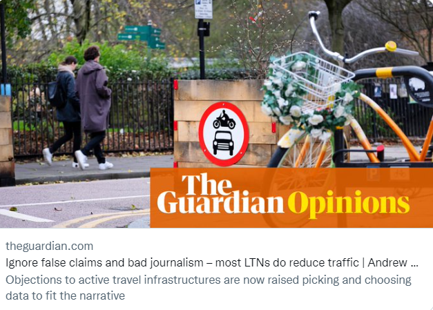 Andrew Gilligan, former cycling commissioner for London and transport adviser to Boris Johnson (who funded LTNs), writes a blog saying "Ignore false claims and bad journalism" but then falsely claims "most LTNs do reduce traffic"🤣😂😂🤣 theguardian.com/environment/bi… 
<a href="/andrewellson/">Andrew Ellson</a>