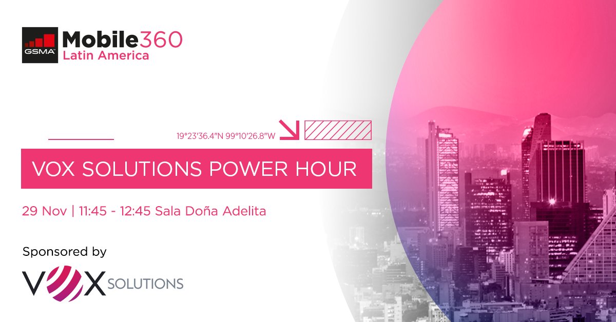 GSMA's tweet image. Don't miss @VoxCarrier's Power Hour session at #Mobile360 Latin America!

📅 29 November | 11:45 - 12:45
📍 Sala Doña Adelita

Add to your calendar 👉 gsma.at/3VcXy9k