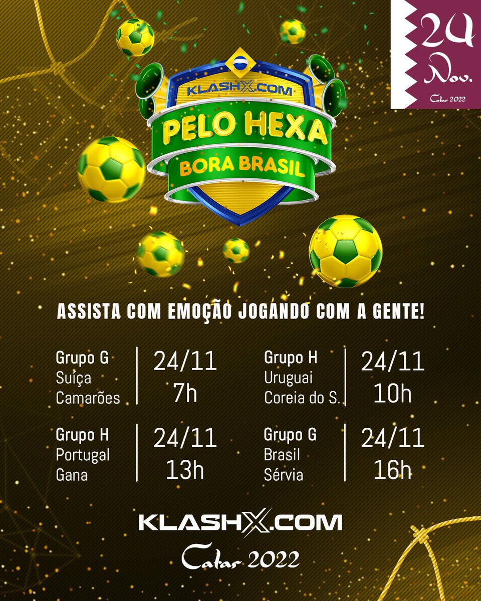 A primeira rodada da #FIFAWorldCup termina hoje com os jogos do Grupo G e H!

Já fez seu cadastro em nosso site? Ainda não? Então corre para aproveitar e venha jogar com a gente! 🤑

Viva a Copa com emoção! 🔥

➡️ bit.ly/Apostenaklashx

#klashx #WorldCup2022 #fifa #apostas