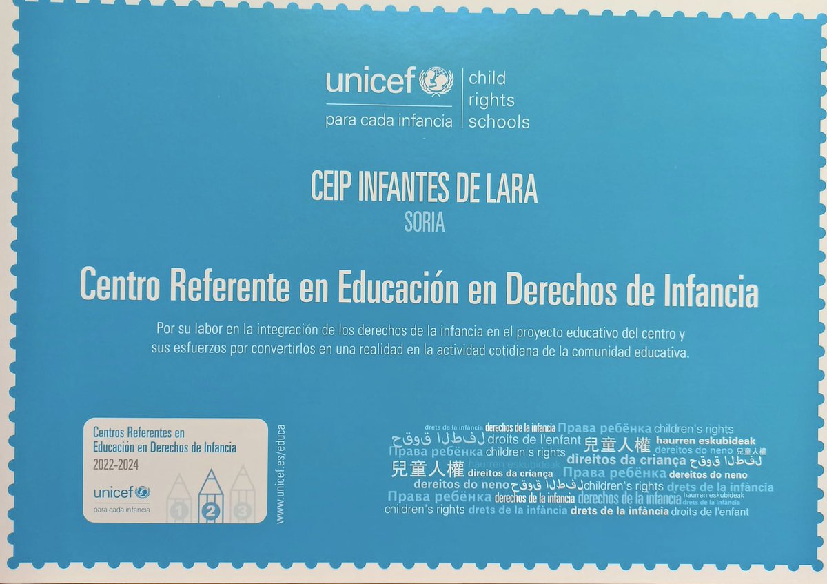 CEIPINFANTESDEL's tweet photo. Ayer, en un acto de @UNICEFCyL y @educacyl en Valladolid, nuestro secretario recogió la distinción del nivel avanzado como Centro Referente en Educación en Derechos de Infancia y Ciudadanía Global @unicef_es que ya luce en nuestro cole. Enhorabuena por el merecido reconocimiento. https://t.co/AlGOpTmsOZ