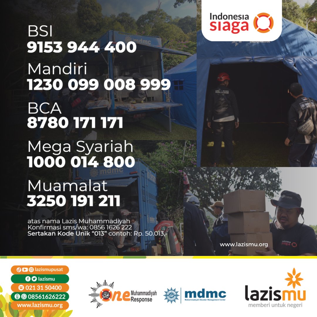 (2/2)
Mari terus panjatkan doa serta salurkan donasi untuk mereka yang terdampak musibah. Klik link di bio

#dapurumum
#gempacianjur
#IndonesiaSiaga
#Zakat
#Infaq
#sedekah
#Lazismupusat
#Lazismu
#muhammadiyah
#MemberiUntukNegeri
#ZakatTumbuhIndonesiaTangguh