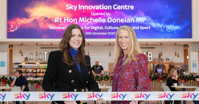 SkyGroup's tweet photo. We were delighted to welcome Rt Hon @michelledonelan MP, Secretary of State for @DCMS to open our new Innovation Centre 🎀 

We're proud to be part of the UK's thriving cultural economy and this investment shows our commitment to UK technology and talent has never been stronger.