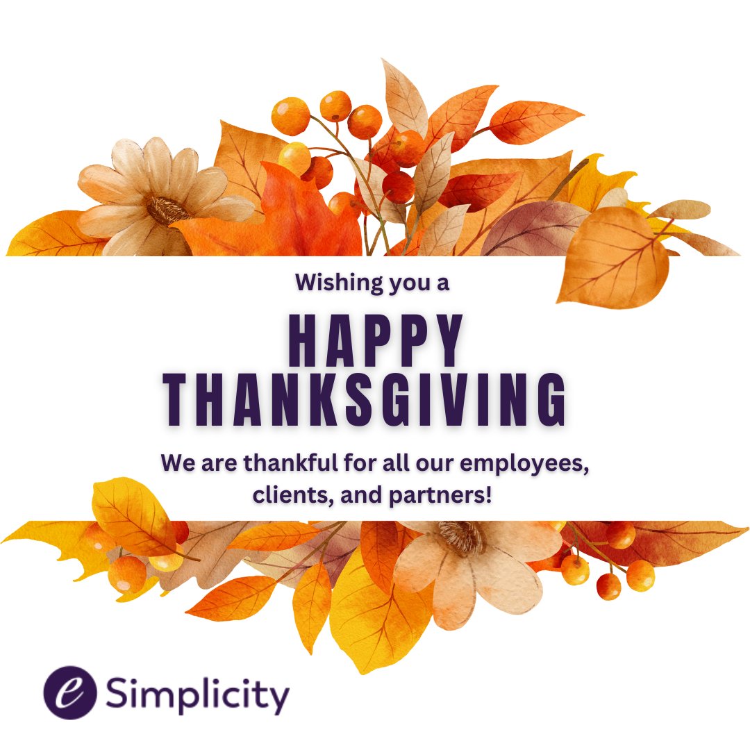 From our team to yours, Happy Thanksgiving! At eSimplicity, we are thankful for all of our amazing employees, clients, and partners. 🦃 🍽

#Thanksgiving #Thanksgiving2022 #eSimplicity