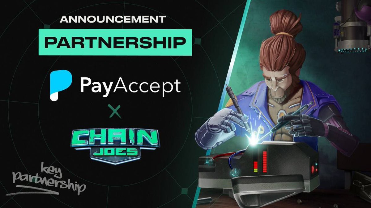 ‼️PARTNERSHIP‼️
<a href="/ChainJoes/">Chain Joes</a> X <a href="/payaccept/">PayAccept</a> 
PayAccept is a full DeFi application for ChainJoes. Keep your gaming tokens in your pocket! 

#ChainJoes introduces next level of #P2E !
🎮𝗚𝗔𝗠𝗘, you don't have to pay!🤩
🎮𝗚𝗔𝗠𝗘, everything is possible!
🎮𝗚𝗔𝗠𝗘, helps you earn!🤑