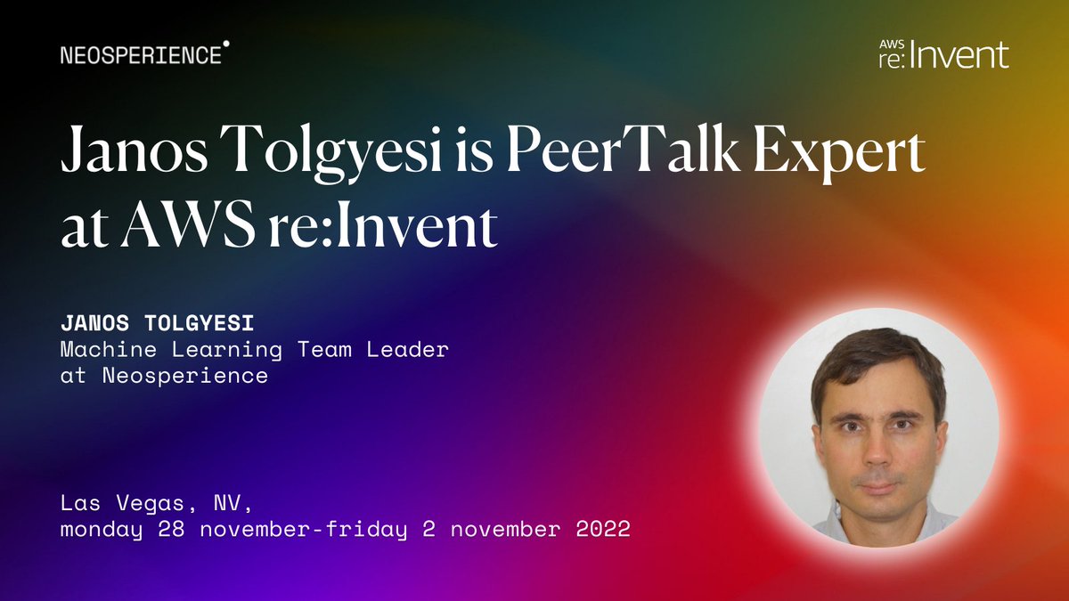 Janos Tolgyesi – Machine Learning Team Leader of Neosperience - will participate in the <a href="/AWSreInvent/">AWS re:Invent</a> in Las Vegas from November 28 to December 2 as PeerTalk Expert.

Janos will take place and will speak at some roundtables on issues related to Machine Learning.