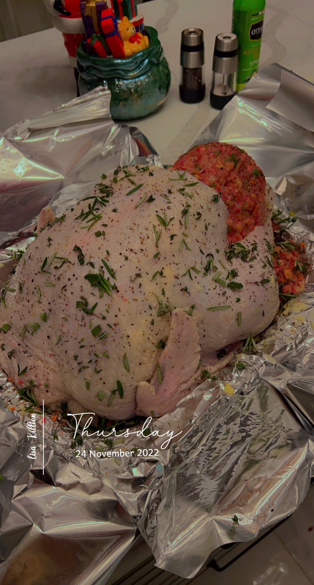 LisaKillion's tweet photo. Turkey went in the oven at 6 am.  Happy Thanksgiving everyone!! #HappyThanksgiving  #HappyThanksgiving2022 #Thankful #Family #stuffedturkey https://t.co/LbH6jtjIKD