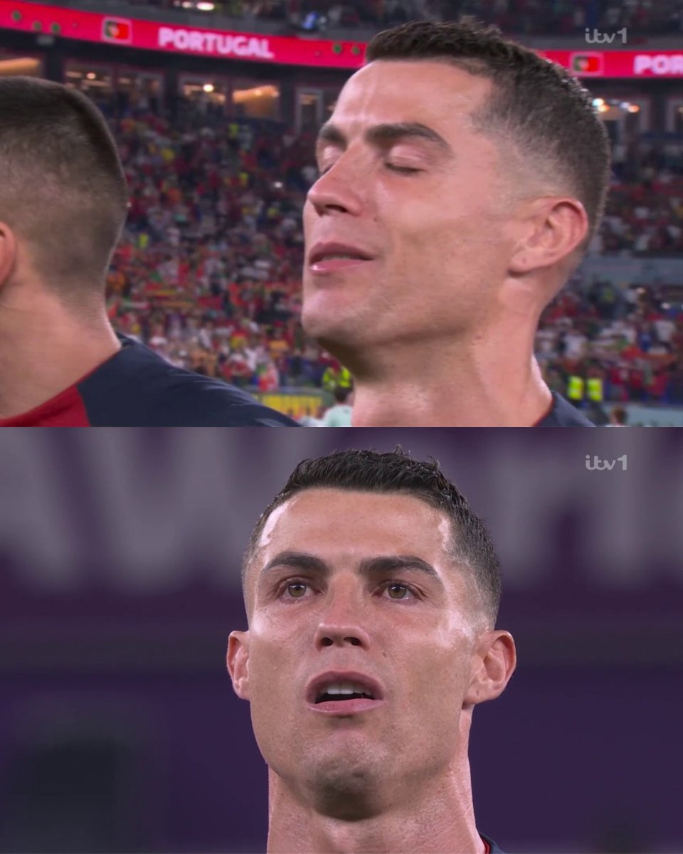 SrFutbolPy's tweet photo. Al borde de las lágrimas. La emoción de Cristiano Ronaldo durante el himno de Portugal previo al debut en Qatar 2022.

🇵🇹 Qué momento. https://t.co/H2mvztcQl5