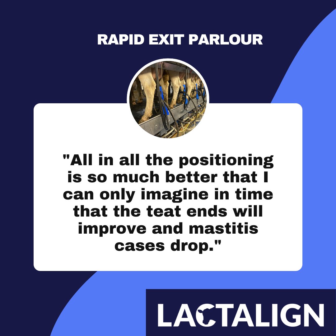 Great to receive this feedback from the owner of a Rapid Exit Parlour.  Lactalign was only installed a few weeks ago to bring benefits to the herd of 800 cows that pass through the parlour three times a day. #teamdairy