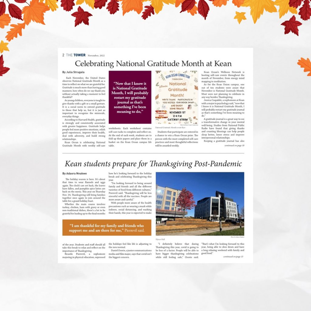 Have you read this months issue? Kean students had a lot to say about how they prepare for thanksgiving!